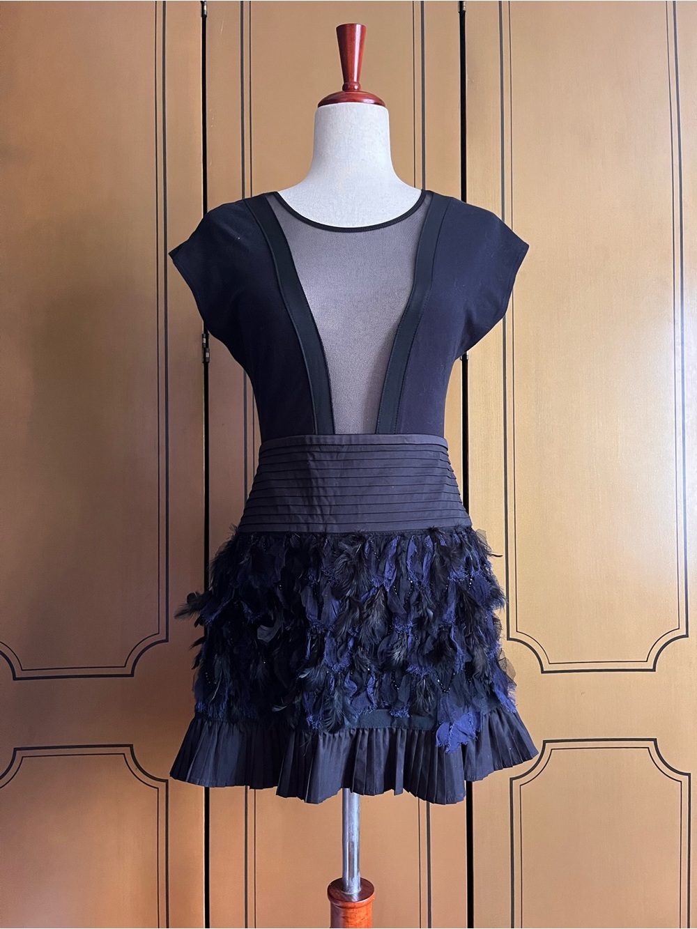 Pinko mini skirt with feathers in black and blue